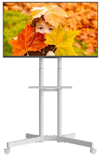 BONTEC Mobile TV Stand on Wheels, Rolling TV Cart with Locking Wheels for 32-85” LED, LCD, OLED Flat & Curved TVs, Tilt, Height Adjustable, Max VESA 600x400mm, 55kg Capacity, Laptop Shelf, Black,White