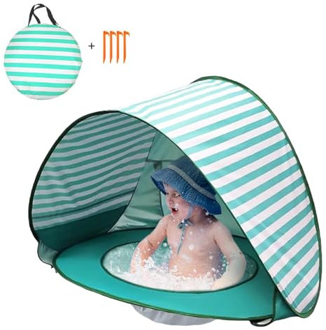 Piscina Bebe con Sombrilla,Carpa Emergente,Tienda de Playa Portátil,Piscina Multifuncional para Bebés,Tienda de Playa con Toldo Extraíble Resistente a Los Rayos UV,Adecuado para Playas Verde Tokaneit