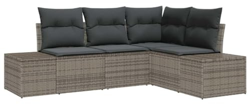 vidaXL Garten-Sofa-Set mit Kissen mit Speicher 4 pcs Grau, Gartenmöbel-Set, Modular-Sofa, Terrasse mit Stauraum, Sitzgelegenheit für den Sommer