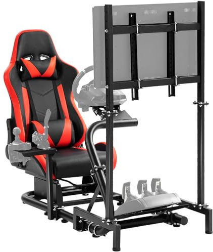 Anman G920 Racing Simulator Cockpit mit rotem Sitz und Monitorhalterung Passend für Thrustmaster/Fanatec/Logitech G27 G29 G923 T300RS GT, ohne Handbremse, Lenkrad, Pedale und Monitor