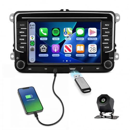 【8 Core 6+128G】 Hodozzy Radio Coche Android 15 para VW Seat Skoda con 5G WiFi/USB, con CarPlay y Android Auto Inalámbricos, GPS RDS DSP Bluetooth Controles del Volante