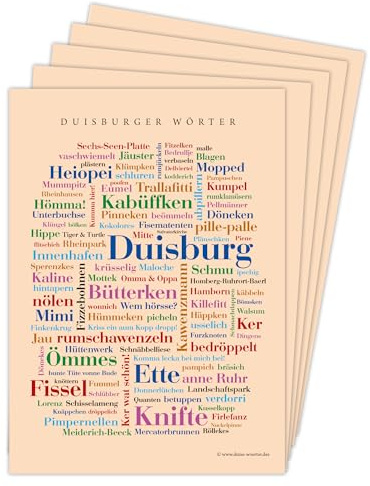 Deine Wörter Postkartenset - 5 Postkarten mit Duisburger Dialekt, einzigartiges Souvenir und kreative Geschenkidee - DIN A6