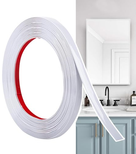 Hengrongshen Moulure Décorative Autoadhésive Blanc Mat (12M x 1cm) Peler et Coller, Bandes Murales en PVC Flexibles, idéales pour Mur, Miroir, Plafond, Sol, Armoire, Carrelage, Bords, Moulures DIY