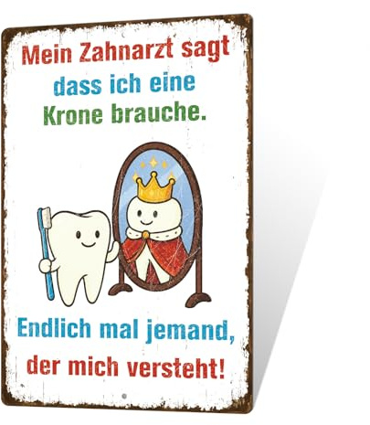 Putuo Decor Zahnarzt Humor Metallschilder Krone Spaß Aluminium Wanddekoration für Zahnkliniken Badezimmer Kinderzimmer Wandaccessoires im Wartebereich