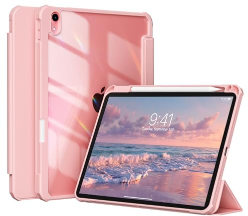 ZOYU Case for iPad A16 11th Gen 11/10th Gen 10.9, Light Pink | Clear Back TPU Frame, Shockproof Cover, Pencil Holder, Auto Sleep/Wake