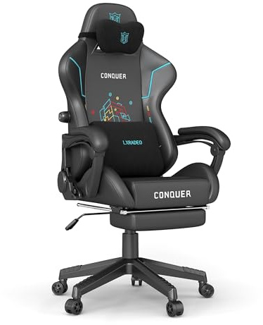 ROYALJOBO GAMING CHAIR Ergonomic PU Leather Office Chair with Adjustable Lumbar Support,Reclining Computer Chair with Footrest, High Back Racing Style Gamer Chair 350lbs Capacity, Black