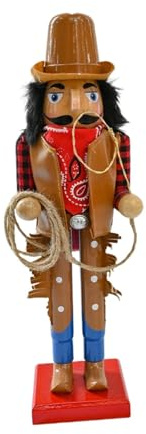 HouseVibe Christmas Nutcracker Figurine Wooden Soldier Table Centerpiece Holiday Decor Height 14.96inch Festive Ornament- Cowboy