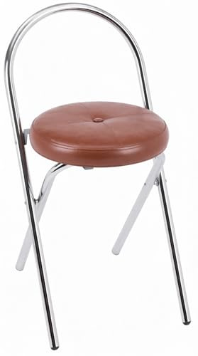 Balama Premium Hocker 55cm Sitzhöhe, bis 150kg, Metall Braun klappbar gepolstert mit Rückenlehne, Bodengleiter und robustem Kunstleder, Küchenhocker (Braun)