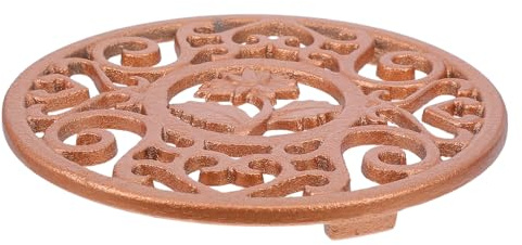 Healeved Cast Iron Trivet 12Cm Heat Resistant Hot Pot Rack with Vintage Floral Design, Round Rustproof Iron Pot Stand for Kitchen and Outdoor Cooking
