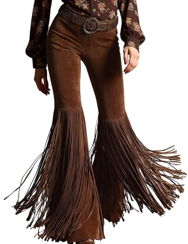 Vhersily Pantaloni con Frange, da Donna, Latina, con Nappa, per Ballo, Tango Salsa Rumba Cha Samba, Pantaloni Lunghi Chaps Occidentali Country Concerto Sexy Clubwear per Matrimoni, Discoteca, Dj