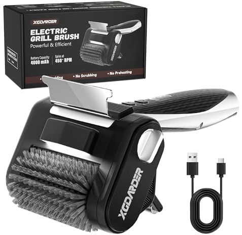 Electric Grill Brush for Outdoor Grill, Rechargeable BBQ Grill Cleaner Stainless Steel Brush with 450RPM Stainless Roller,LED Light, Scraper,Grilling Gifts for Men/Dad