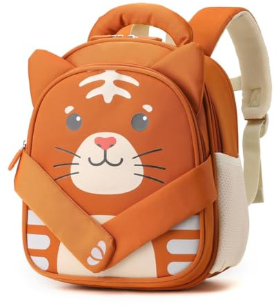 PROTAURI Kindergartenrucksack Jungen 2-6 Jahre 11.6L 3D Tier Design, Tiger | mit Brustgurt reflektierend wasserabweisend leicht atmungsaktiv ergonomisch 3D Tier Design
