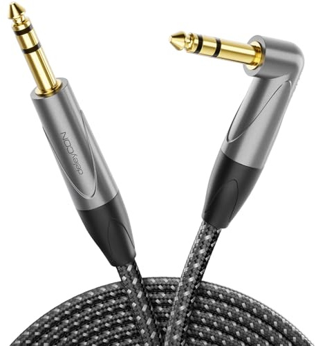 deleyCON 6,35mm Cavo Chitarra 5m, Cavo Strumento TRS Stereo Jack Angolato - per Chitarra Elettrica, Basso, Batteria, Pedali, Amplificatori, Mixer, Accordatori, Altoparlanti