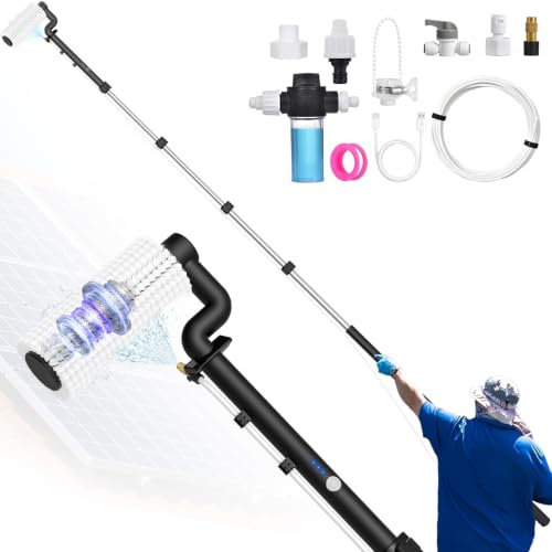 Electric Solar Panel Cleaning Kit, 6.2M Solar Panel Cleaning Brush | With Soap Dispenser, Telescopic Water Fed Pole, Solar Panel Cleaner Solution for Windows, Roof, RV