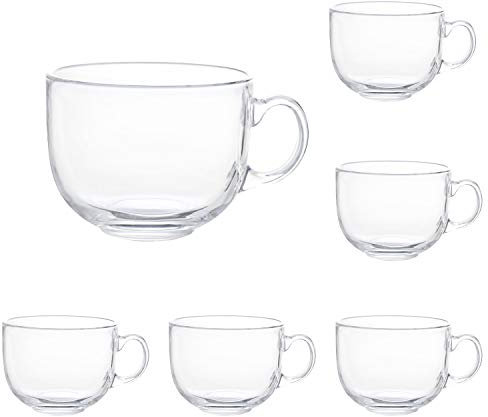 Maredash Transparente Kaffeetassen aus Glas, 473 ml, mit Griff, Jumbo-Tassen, 6 Stück