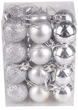 FeiliandaJJ 24PCS 3CM Weihnachtskugel Boxed Einfarbig Kugel Weihnachten Deko Anhänger Christbaumkugeln für Weihnachtsbaum Party Home Hochzeit (Silber)