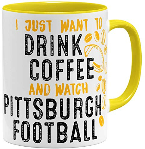 OM3® - Pittsburgh-Coffee - Tasse - Keramik Becher - American Football Mug - 11oz 325ml - Beidseitig Bedruckt - Gelb