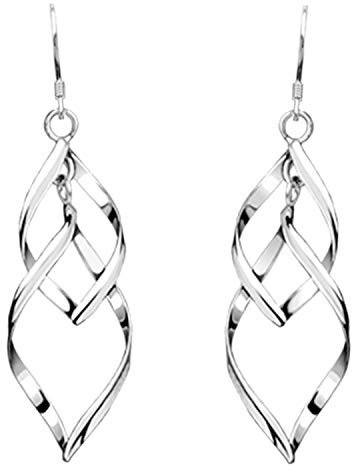 LÖB 925 Silber Ohrringe Hängend Tropfen Spirale Anhänger Tropfenanhänger Ohrhänger Silberohrringe Tropfenform Hängeohrringe Brautschmuck Lang