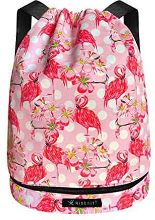 Risefit Drawstring Bags Swimming Bag for Kids Adults Waterproof String Bag Drawstring Gym Bag Beach Bags with Wide Straps Boys Girls