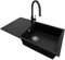 PRIMAGRAN Granitspüle Schwarz 90x50cm, Spülbecken 1 Becken + Ablauf-Set + Küchenarmatur 40x22cm, Küchenspüle ab 60er Unterschrank - Ibiza