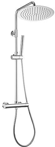 JOHO Columna de Ducha con Rubinetto Termostatico Columna Ducha Monomando Set de Ducha con Grifo Barra Altura Ajustable Acero Inoxidable Columna Cromo y Alcachofa Baño Cabezal Ducha Iluvia D30cm