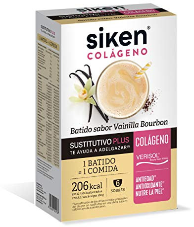 Siken Colágeno - Batido Sustitutivo Plus con Colágeno para el Control de Peso, Sabor Vainilla Bourbon - Estuche con 6 Sobres de 50 g