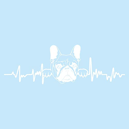 Finest Folia Aufkleber Herzschlag Tiere Breite 27cm Lifeline Heartbeat Deko Sticker Selbstklebend für Auto Kühlschrank Laptop Autoaufkleber K150 (Weiß Glanz, 10 Französische Bulldogge)