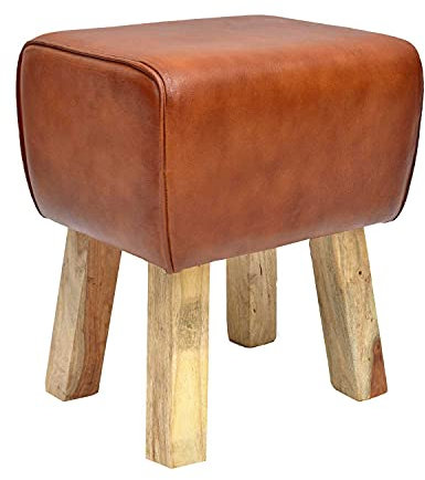 Casa Moro Echtleder Hocker Tejas 38x35x46 cm (Breite/Tiefe/Höhe) braun aus Massivholz & Echtleder | Retro Turnbock-Design Sitzhocker | eine Kult Polsterhocker | HH2411