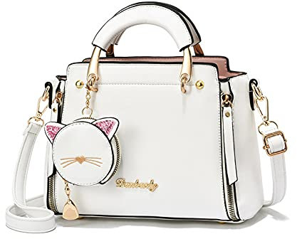 PORRASSO Damen Handtasche Süße Umhängetasche Henkeltaschen Frauen Wasserdicht PU Leder Schultertasche Top Griff Tasche für Reise Datieren Täglicher Gebrauch Weiß