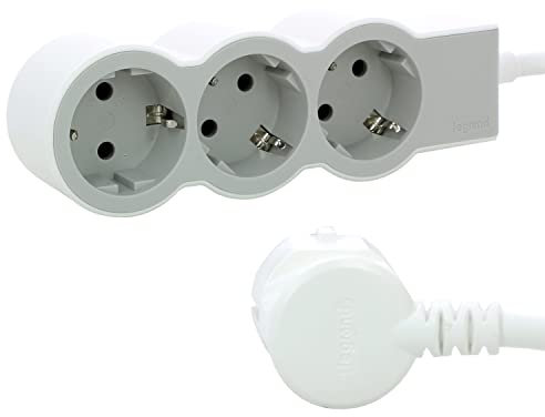 LEGRAND, Flache Steckdosenleiste, 3-fach Steckdose, Mehrfachsteckdose, 1,5 Meter Kabellänge, Ultraweiß/Grau, 694549