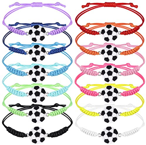 Tacobear 12pcs Pallone Calcio Braccialetti Bambina Gadget Amicizia Sportivi Bracciale Intrecciato Tessuto Regolabile Ciondoli Gioielli Regalo per Ragazze Donne