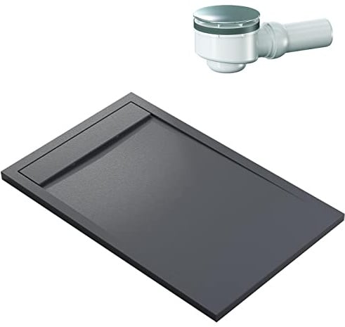 Bernstein Duschtasse New York 90x140 cm Anthrazit matt, Flache Duschwanne in Steinoptik, Rechteckiges Duschbecken aus Verbundwerkstoff, Rutschhemmende Gel-Coat-Oberfläche, Inkl. Dallmer-Ablauf Orio
