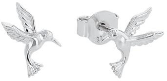 Amor Ohrstecker 925 Sterling Silber Damen Ohrschmuck, 0,9 cm, Silber, Kolibri, Kommt in Schmuck Geschenk Box, 2034098