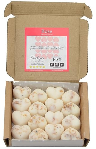 RS Wellness Rose Highly Scented Wax Melts - 16 Heart Wax Melts Gift Set - Highly Scented Handmade Home Fragrance - Vegan & Pet Friendly