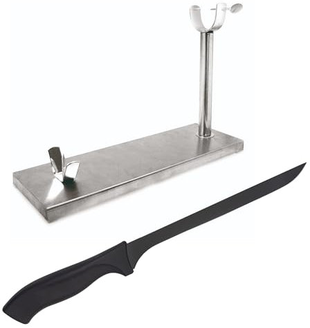 NERTHUS Jamonero de Acero Inoxidable con Base Antideslizante con Cuchillo Soporte para Jamón, INOX, Plegable Paleta + cuchillo