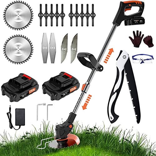 Strimmer Cordless 24V Battery Strimmer Lawn Edger with 2PCS 3.0Ah Batteries and Charger, Charger, 3 Types Blades, Height Adjustable Grass Trimmer, Lightweight Brush Cutter…