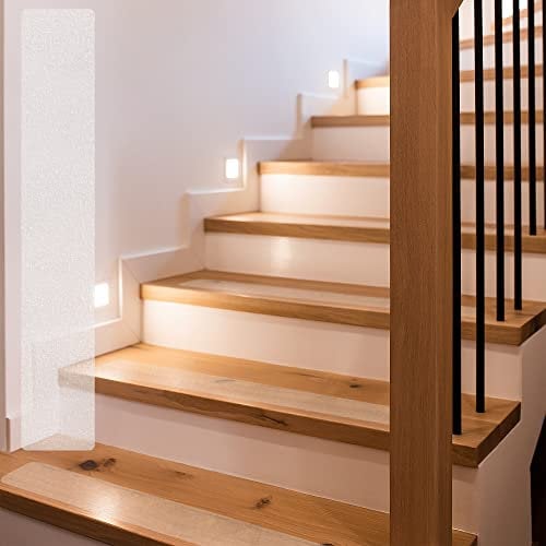 ECENCE 16 Stück Treppenstufen Antirutsch Treppenstufen Matten Transparent für Holz, Fliesen, Stein und andere Glatte Böden, Rutschschutz Treppe, Selbstklebend 60x10cm
