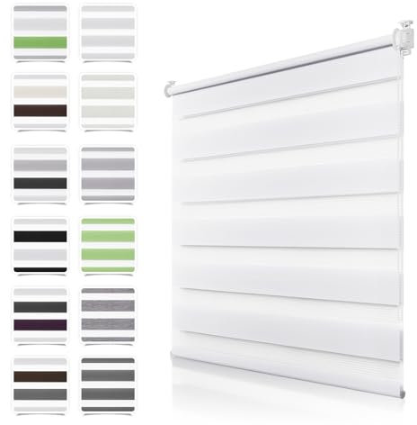 Doppelrollo Klemmfix ohne Bohren Weiß B70 x H200cm(Stoffbreite 65cm) Rollos für Fenster ohne Bohren & mit Bohren Duo Rollo Klemmrollo Zebrarollo Rollo Höhe Stufenlos Verstellbar & Kindersicherung