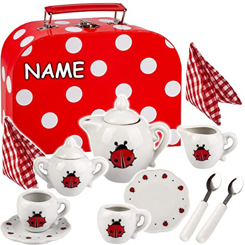 alles-meine.de GmbH Puppenküche - Geschirr & Zubehör Verschiedene Modelle wählbar 14 TLG. Set Picknick Koffer - Puppengeschirr/Teeservice & Kaffeeservice - Marienkäfer & ..