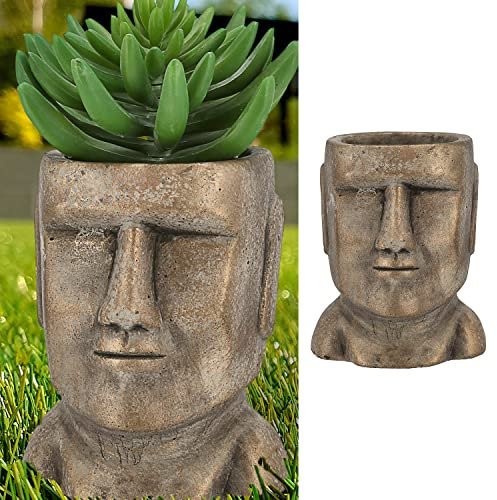Cepewa Pflanztopf Moai Kopf │ Terracotta 12,3x16,8x13,7cm Gold │ Blumentopf Pflanzgefäß Topf Übertopf (1 x Pflanztopf Moai Kopf Gold H17cm)