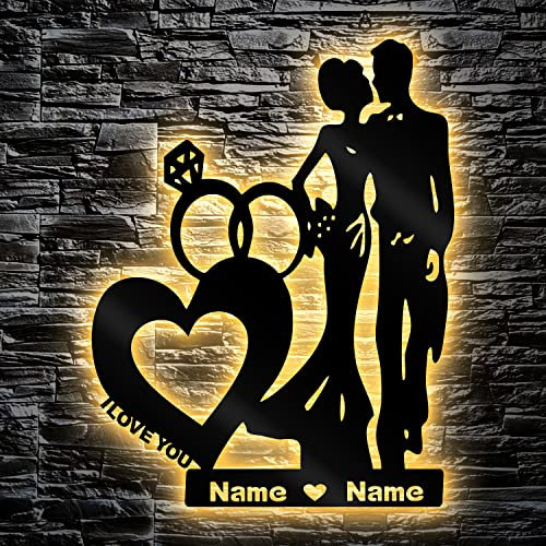 LED Eheringe Herz Hochzeitsgeschenk personalisiert mit Wunschnamen Deko Herzchen Lasergravur Abendlicht für Verlobung Braut Schlummerlicht Nachtlicht Hochzeitstag Geschenke - i Love You