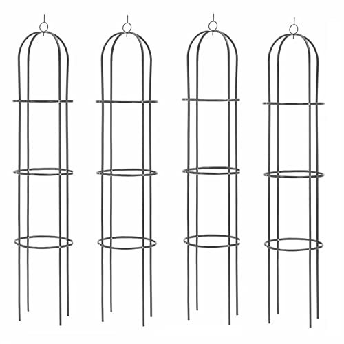 Trintion 4PCS Metal Garden Obelisk 1.9m Heavy Duty Tubular Plant Cage Climbing Plants Support for Roses Climbing Vines Flowers Vegetables Obelisk Décor