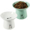 OMAYKEY 6.5 Inch Extra Wide Raised Cat Bowls, Ceramic Elevated Cat Bowl for Food and Water, Wide Shallow Cat Food Dish, Whisker Fatigue, Protect Spine, Lead & Cadmium Free, White & Green