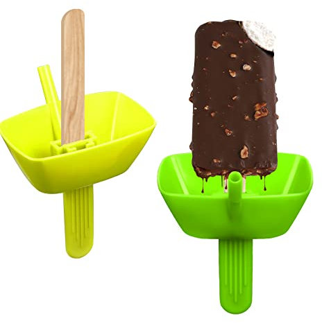 2 Piezas Soporte para Paletas, sin Goteo Soporte para Paletas Moldes Para Paletas Reutilizable Soporte para Paletas con Pajita para Niños (Amarillo, Verde)