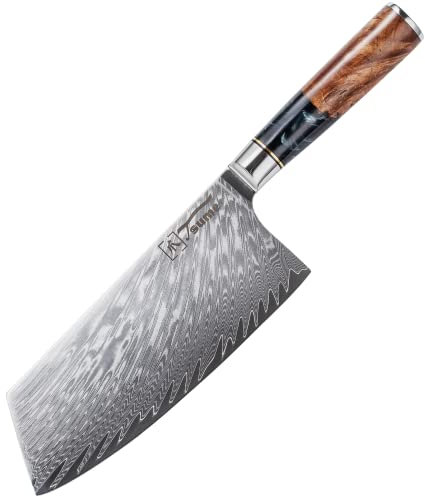 Tsume Chai Dao Hackbeil Messer Onyx, Klingenlänge 18cm, Echtes Damast Küchenmesser, 67 Schichten VG10 Edelstahlkern mit schwarzem und weißen Kunstharz und Holz Handgriff, Rasiermesserscharf