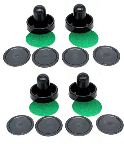 YdseozOA 4-teiliges 96-mm-Tischhockey-Set, 4 Airhockey-Schieber, Torwart-Eisschieber, Pucks mit 4 Flanell-8 Pucks – Schwarz
