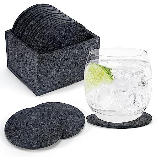 16er Set Filz Untersetzer Rund für Gläser, Getränkeuntersetzer,Filzuntersetzer, Glasuntersetzer, Tischuntersetzer mit 1 STK Aufbewahrungsbox, für Tassen, Tisch, Bar, Glas, Gläser