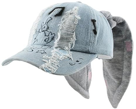 OMLAMP Y2k Mützen mit Hasenohren, Kpop-Outfits für Damen, Baseballkappe, Hip-Hop-Mützen, Grunge-Mädchen-Kappen, Musik-Hase, Einheitsgröße