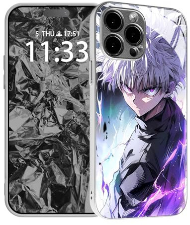 HWLHJJ Beliebte Anime-Charakter-Farb-Handyhülle – wasserdichtes Design, Glasschale, Manga, mehrfarbige Schutzhülle (Silber, Killua Zoldyck HxH,für iPhone 11)