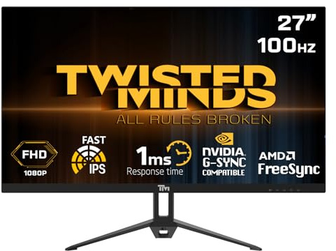 Twisted Minds Écran Gamer, Affichage Rapide 27 Pouces, Dalle IPS, résolution FHD 1920 x 1080, taux de rafraîchissement 100 Hz, Rapport d'aspect 16:9, Temps de réponse 1 ms - Noir (TM27FHD100IPS)